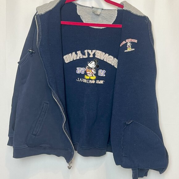 Vintage 1995 Disney World Embroidered Back Mickey Mouse Zip Up Hoodie XL Blue - Picture 7 of 8